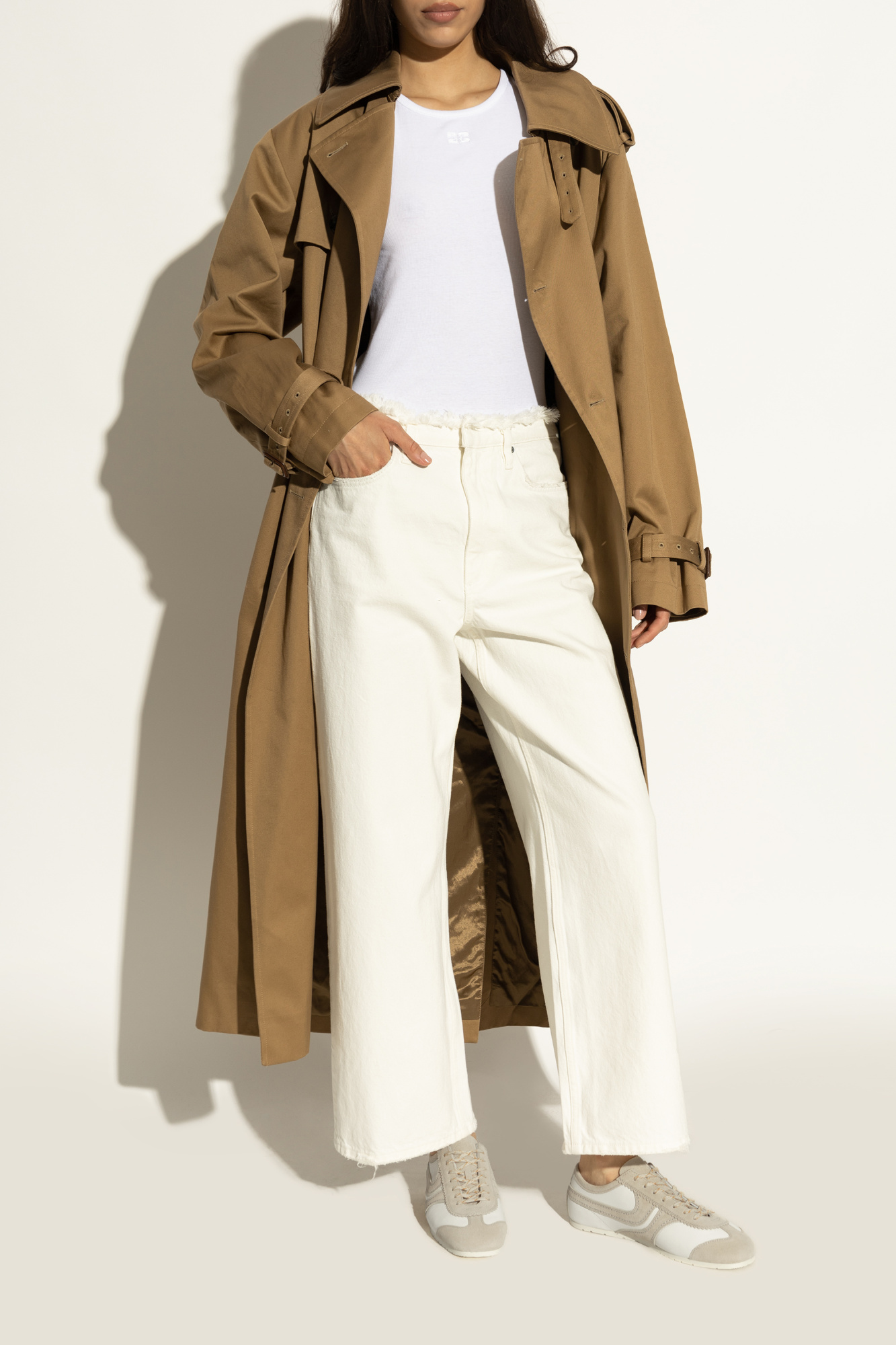 DRIES VAN NOTEN ベルトコート ベージュ 38 Trench coat with piping - Spring-Summer Women | Dries Van Noten
